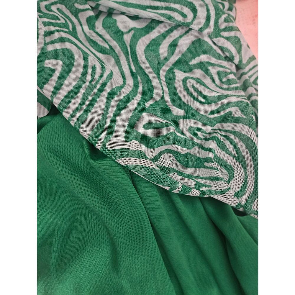 Harlow & Rose Emerald Green Handkerchief Hem Midi Dress Abstract Print Size S - Picture 10 of 11